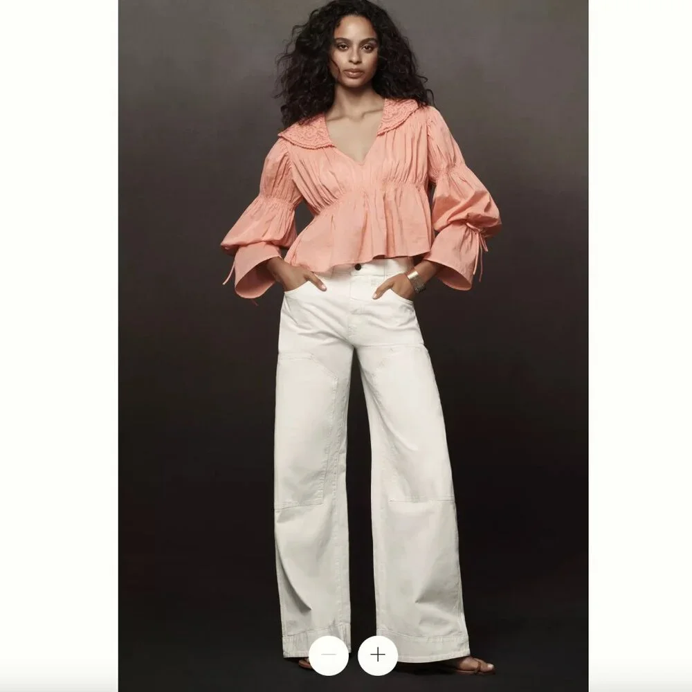 NWT Anthropologie | Bright Coral Pink Collared Babydoll Blouse | Size Small
